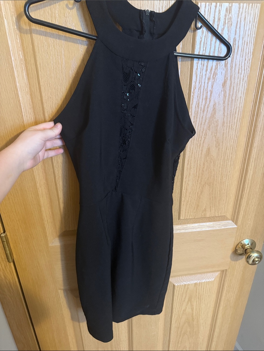 Black Lace-Panel Halter Bodycon Dress